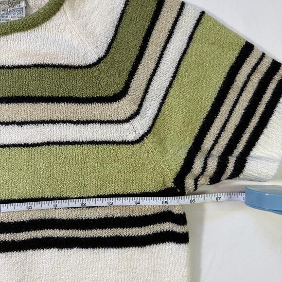 90s Carolyn Taylor Olive Green Striped Knit Top Size Small Retro - Picture 4 of 8